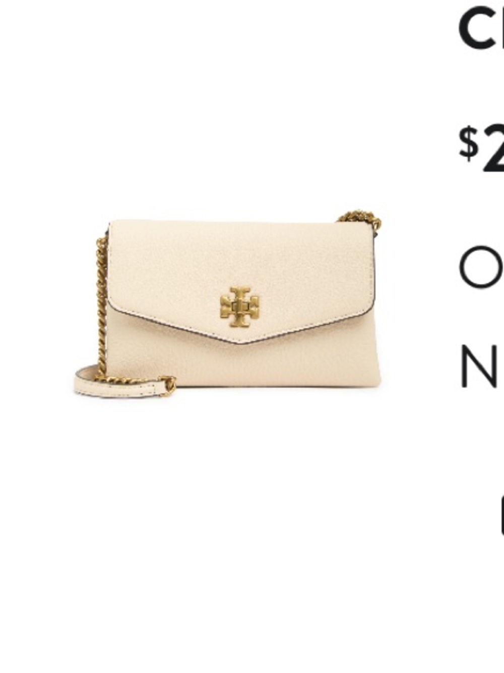 Tory Burch Cream Pebbled Leather Kira Chain Wallet with Gold Hardware